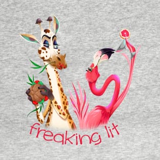 Party Time Freaking Lit Giraffe and Flamingo T-Shirt